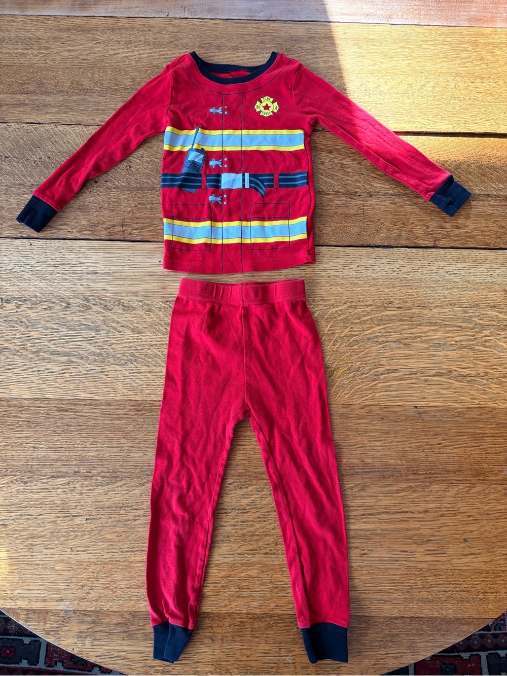 Old Navy Red Firefighter Pajama Set with Yellow & Navy Accents